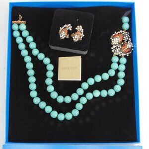 New Rare Heidi Daus Koi Fish Necklace Multicolor & Clip-on Earring Set w/Box